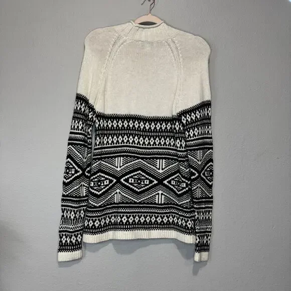 Christopher & Banks Fair Isle Roll Mock Neck Sweater Size Small Black Ivory - Picture 5 of 5